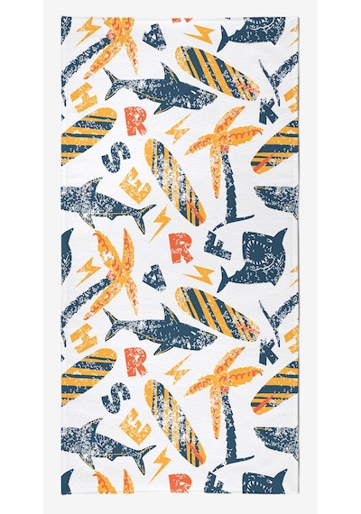 SHARK SUMMER Dijital Baskılı 75x150 Cm Plaj Havlusu Sarı
