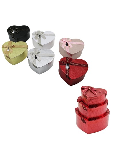 3pcs Parlak Mix Renkli - Kabartma Desen Karton Hediye Kutusu Kurdelalı 22x20-19x17-16x14cm 533