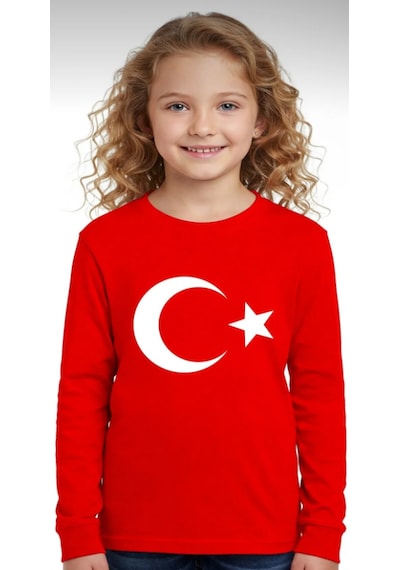 Baby Lory Kids Store Türk Bayraklı Uzun Kollu T-shirt Beyaz - Kırmızı