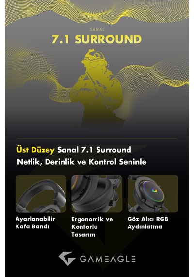 Gameagle Auralis 7.1 Rgb Kablolu Mikrofonlu Profesyonel Oyuncu Kulaklığı Siyah