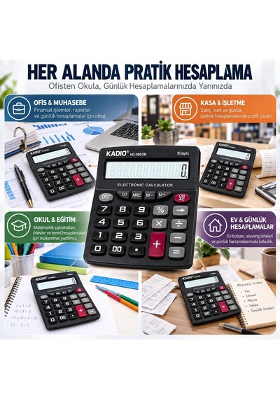 Hesap Makinesi, 12 Haneli, Büyük Lcd Ekranlı, Pil Destekli, Otomatik Kapanmalı, Masaüstü, Ofis, Muhasebe, Okul Hesap Makinesi Orta Boy Diğer