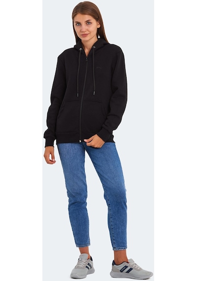 Slazenger KATYA Kadın Fermuarlı Kapüşonlu Cepli Siyah Sweatshirt