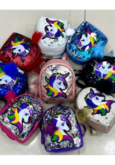 Daj Company Işıklı Pullu Unicorn Figürlü Renkli Kız Çocuk Sırt Çantası Mor