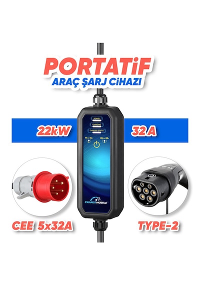 Chargemobile 22kw 32amper Wifi Taşınabilir Elektrikli Araç Şarj Istasyonu Dönüştürücü Hediyeli 22 KW