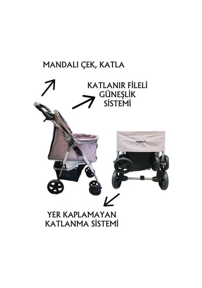 Tommy Evcil Hayvan Arabası 78x46x99,5 Cm Pembe Max 15 Kg