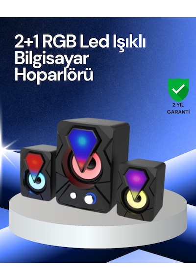 Rgb Led Işıklı 2.1 Usb Oyun Hoparlörü Derin Bas Ve Net Ses Renkli