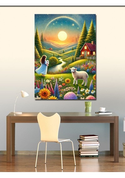 Kanvas Tablo Kırsal Alan Ve Çoban Kız 50cmx70cm
