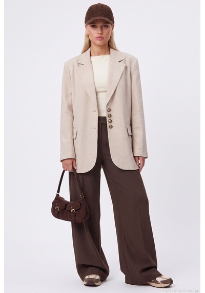 Ritnice Kadın Jonas Astarlı Cepli Bej Lux Oversize Blazer Ceket