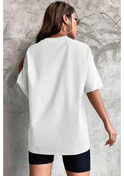 Unisex His Mercies Baskılı Oversize Tshirt Beyaz