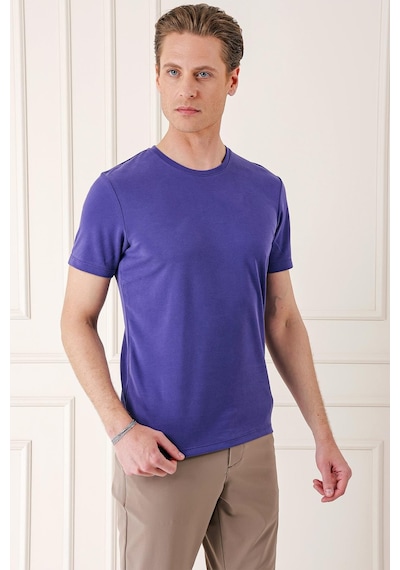 Efor Slim Fit Bisiklet Yaka Pamuklu Mor Tişört Ts 880 Mor