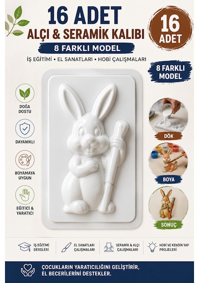 16 Adet Alçı Kalıbı , 8 Farklı Model Seramik Kalıbı , Iş Eğitimi, El Sanatları