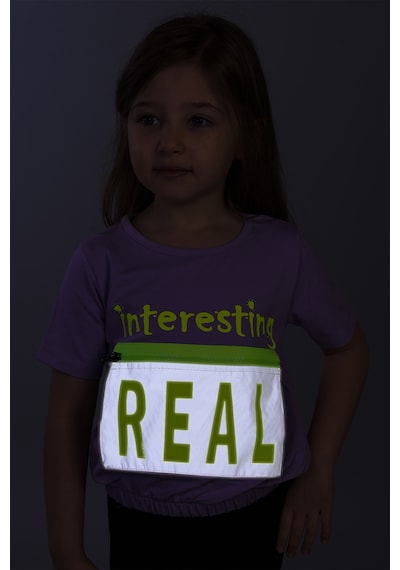 Toontoy Kids Toontoy Kız Çocuk Crop Model Cebi Reflektör Detaylı Baskılı Tişört Lila