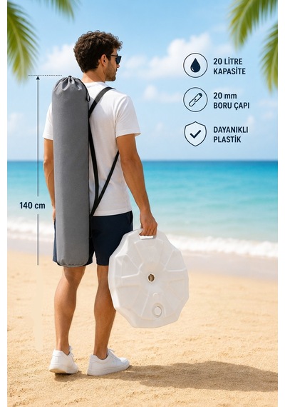 Plaj Seti 20 Litre Bidon Ve Şemsiye Kılıfı Bej