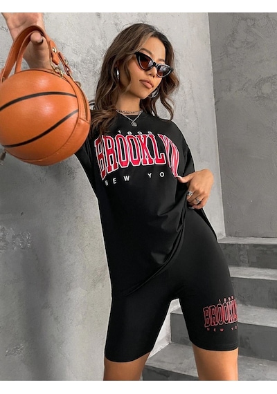 Flood Of Style Kadın Siyah Brooklyn Bisiklet Yaka Tshirt