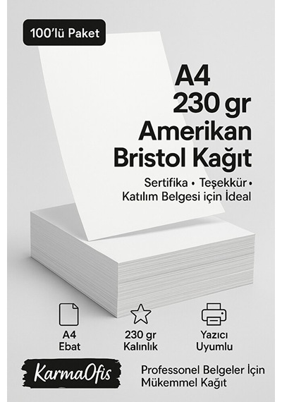 A4 230 Gr Amerikan Bristol Sertifika Kağıdı 100 Lü Paket