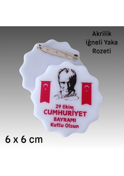 29 Ekim Cumhuriyet Bayramı İğneli Akrilik Yaka Rozeti 8 Adet Çok Renkli