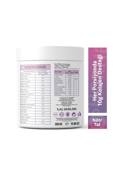 Kolajen Peptitler Içeren Multivitamin Gıda Takviyesi 1 Ölçek 10g Kolajen