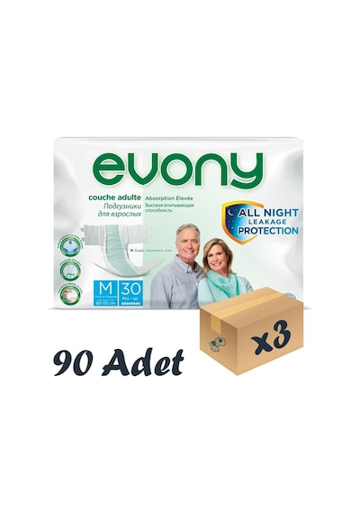 Evony Bel Bantlı Yetişkin Hasta Bezi M 30'Lu 3 Paket 90 Adet