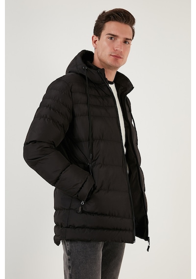 Buratti Su Itici Slim Fit Soğuğa Ve Rüzgara Dayanıklı Kapüşonlu Şişme Erkek Mont 649005 Siyah