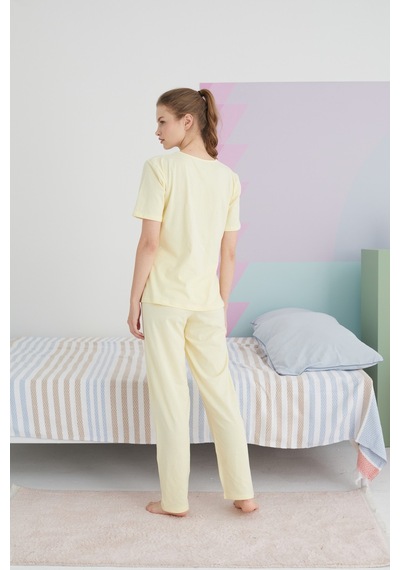 Siyah İnci Pamuklu Örme Pijama Takım 24117047 sari