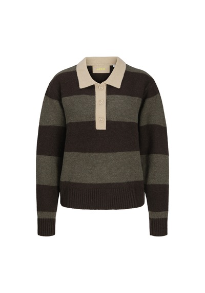 Jack & Jones Kadin Loose Fit Polo Yak Triko Kazak - Ruby - 12298904 Seal Brown