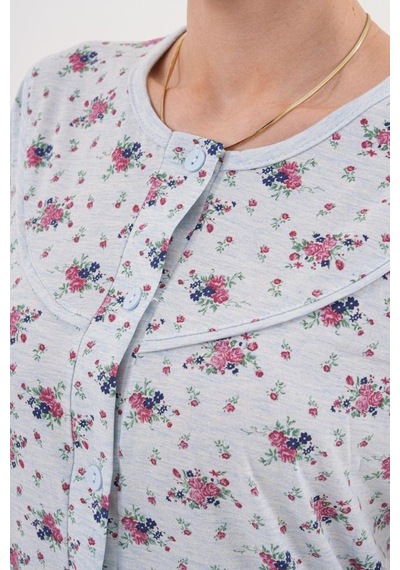 Mecit Pijama Mecit 6317 Mavi Kadın Büyük Beden Sabahlıklı Pijama Takımı