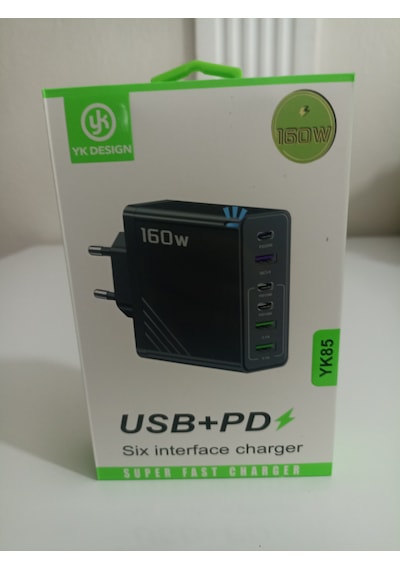 Yk Desıgn Yk85 160w Pd/usb/pd 6 Çıkışlı Şarj Başlığı Siyah