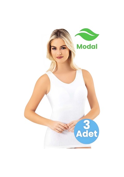 Tezzgelsin Kadın 3'lü Modal Kaşkorse Kalın Askılı Pedli Atlet Beyaz