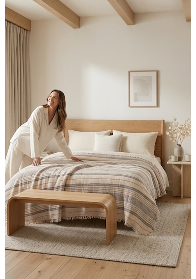 Natura Soft Ekru 4 Kat Müslin Çift Kişilik Yatak Örtüsü 220x230 Cm %100 Pamuk Çok Amaçlı Koltuk Örtüsü Ve Tv Battaniyesi Açık Gri