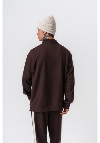 Respire Erkek Şerit Detaylı Yarım Fermuarlı Modal Sweatshirt Kahve