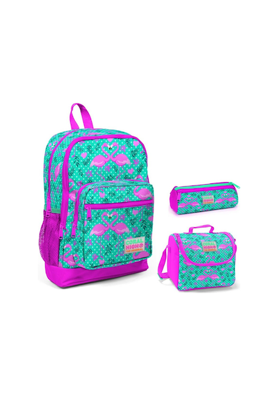 Coral High Yeşil Flamingo Baskılı Kız Çocuk 3'lü İlkokul Çanta Se