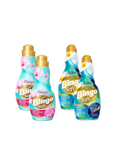 Bingo Soft Konsantre Çamaşır Yumuşatıcısı 1200 Ml Frezya Ve Lotus 4 Lü Paket 4'lü Set