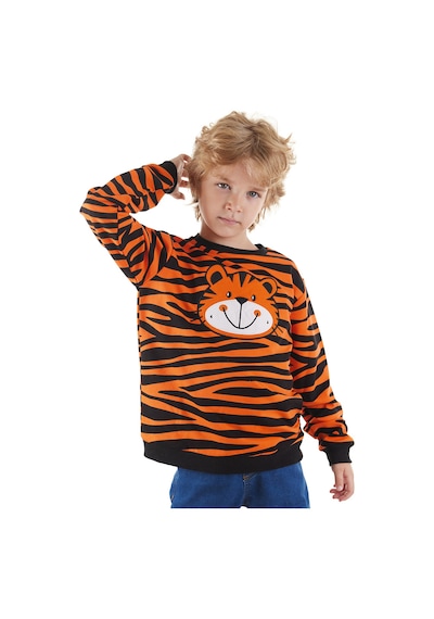 Denokids Kaplan Aplikeli Erkek Çocuk Sweatshirt Turuncu