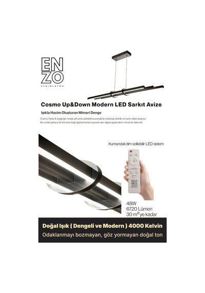 Cosmo Silver Lineer Led Sarkıt Avize Kumandalı Dim Edilebilir Yukarı & Aşağı Işık Doğal Işık