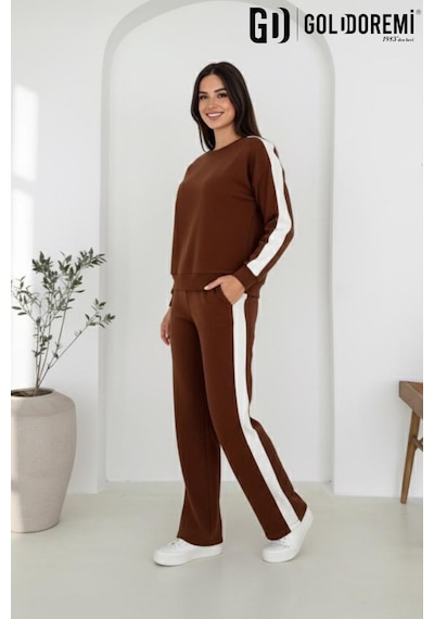 dikarei Gd Goldoremi 040 Modal Kadın Şerit Detaylı Kolları Manşetli Bol Kesim Eşofman Takım Kahve Rengi dikarei Gd Goldoremi 040 Modal Kadın Şerit Detaylı Kolları Manşetli Bol Kesim Eşofman Takım Kahve Rengi