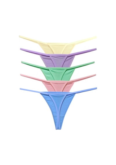 Alya Underwear Kadın Ipli Tanga Külotlar - 5 Li Paket Sarı, Mor, Mint, Somon,mavi 1301p P15