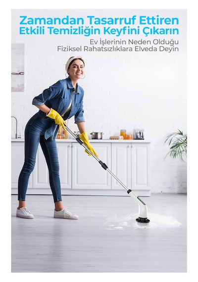 Kraft Hart Şarjlı Temizlik Fırçası 11 Başlıklı Mutfak Banyo Araç Oto Temizleme Fırçası