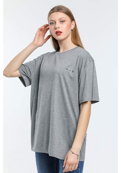 Süperlife Kadın Bisiklet Yaka Regular Fit Baskılı Tişort Spr21yk23 Gri