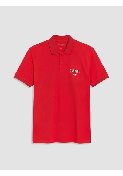 Lcwaıkıkı Classic Kırmızı Polo Yaka Türkiye Baskılı Erkek Tişört