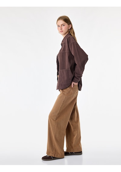 Koton Standart Bel Regular Fit Düğmeli Nervürlü Düz Paça Pantolon - Culotte Jeans Kahverengi 7wal40044mw Kahve