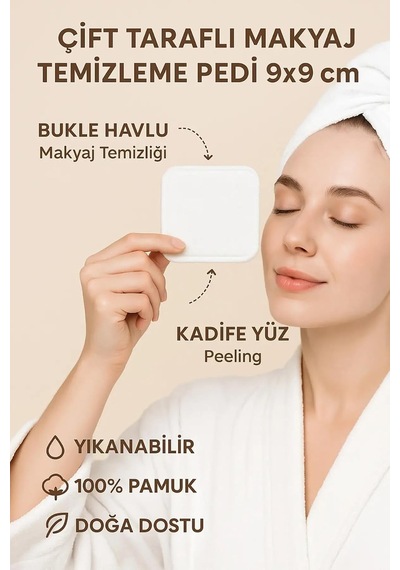2'li Yıkanabilir Makyaj Temizleme Pamuğu - Çift Yüz Makyaj Temizleme Mendili - Makyaj Temizleme Pedi