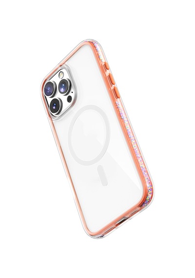 Apple iPhone 16 Pro Max Kılıf Magsafe Uyumlu Raptic Airjoy Serisi Boncuk Tasarımlı Şeffaf Kapak Turuncu