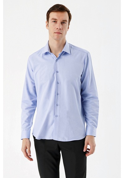 Morven Buz Mavisi Slim Fit Düz Sert Yaka Kolay Ütülenebilen Hediye Kutulu Uzun Kollu Gömlek 99mc004001311 Buz Mavisi