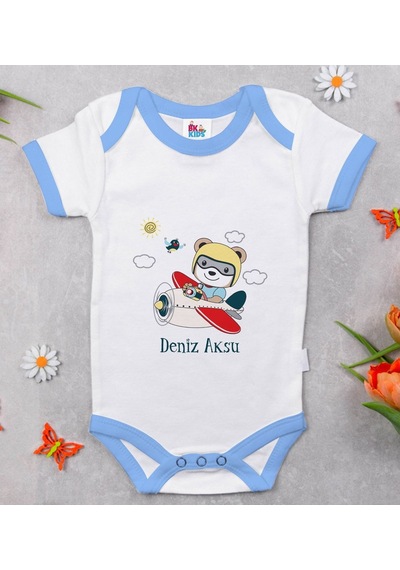 Bitmeyenkartus Bk Kids Kişiye Özel Mavi Bebek Body Zıbın - Model 138 Çok Renkli