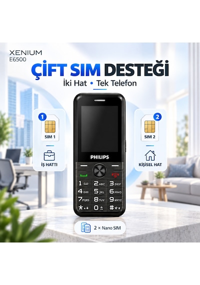 Philips Xenium E6500 4G VoLTE Kameralı Çift SIM 2.4 İnç 1700 mAh Tuşlu Cep Telefonu