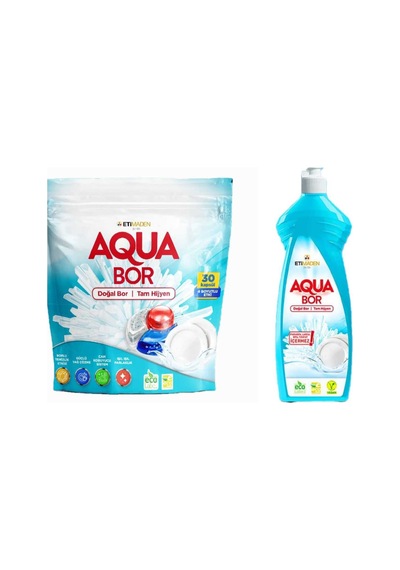 Aquabor Doğal Mineralli Bulaşık Tableti 30 Adet Kapsül+1 Adet Bulaşık Elde Yıkama Deterjanı