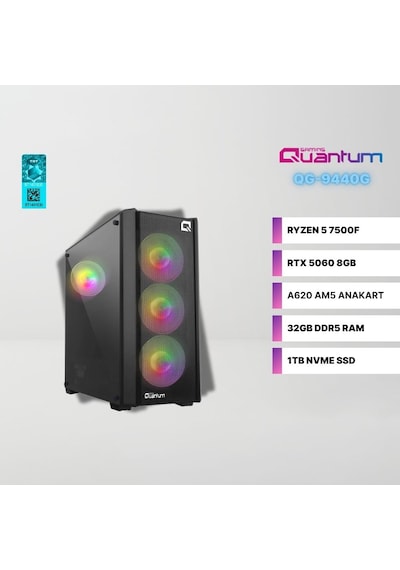 Quantum Gaming QY1610 R5-7500f 32 GB 1 TB NVMe 8 GB RTX5060 Freedos Free Dos Masaüstü Oyuncu Bilgisayarı