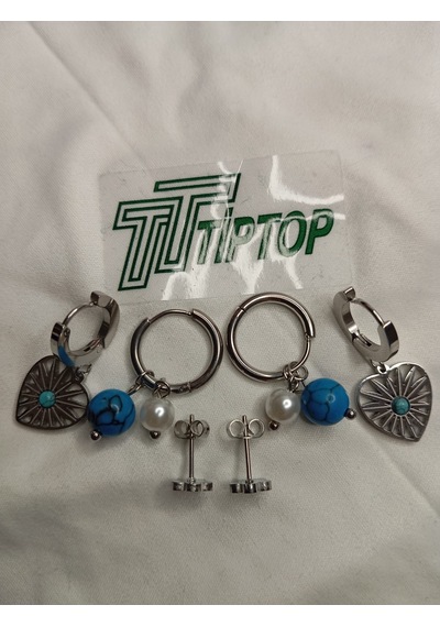 Tiptop/ Gümüş Renk 6'lı Küpe - Gümüş Renk 6'lı Halka Küpe Set Gümüş