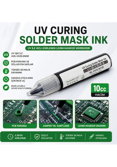 Rl-uvh901b Uv Kürlenebilir Lehim Maskesi Kalemi 10cc Pcb Devre Kartı Tamir Ve İzolasyon Kalemi Bord Boyası Siyah