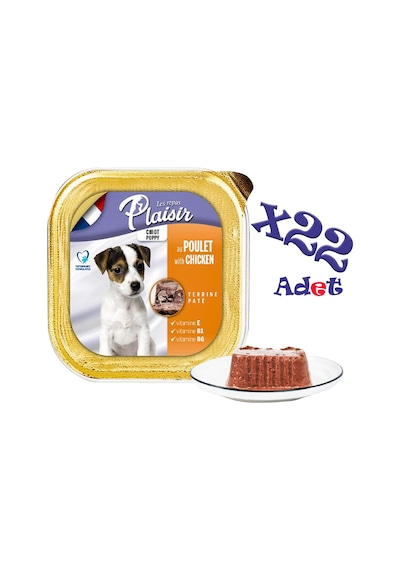 Plaisir Tavuklu ve Etli Pate Konserve Yavru Köpek Maması 22 x 150 G